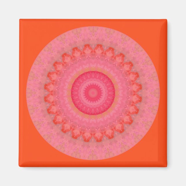 Imán Magnet de Mandala rosa, Naranja y amarillo (Frente)