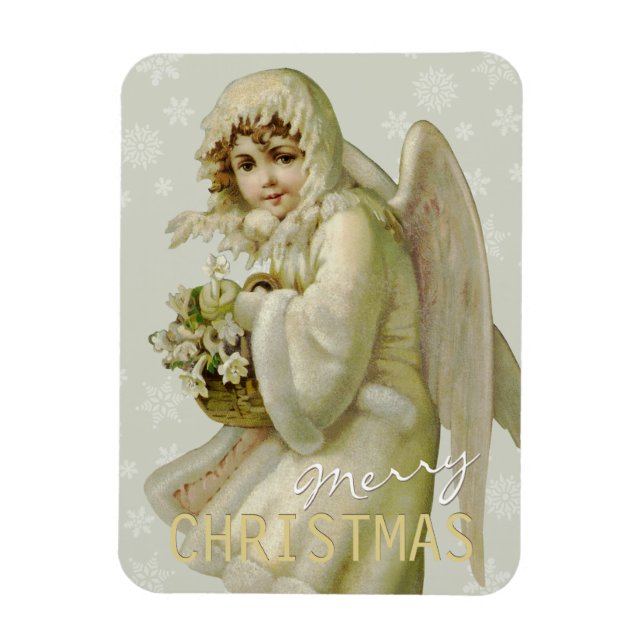 Imán Magnet de Navidades de ángel de invierno de época  (Vertical)