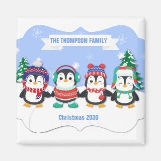 Imán Magnet de Navidades de cuatro pingüinos personaliz