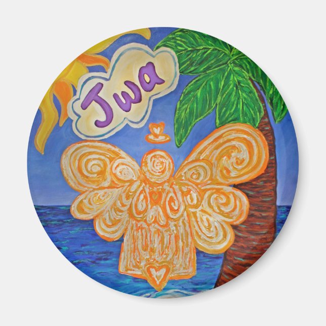 Imán Magnet de Nevera de Angel Personalizado de Playa C (Frente)
