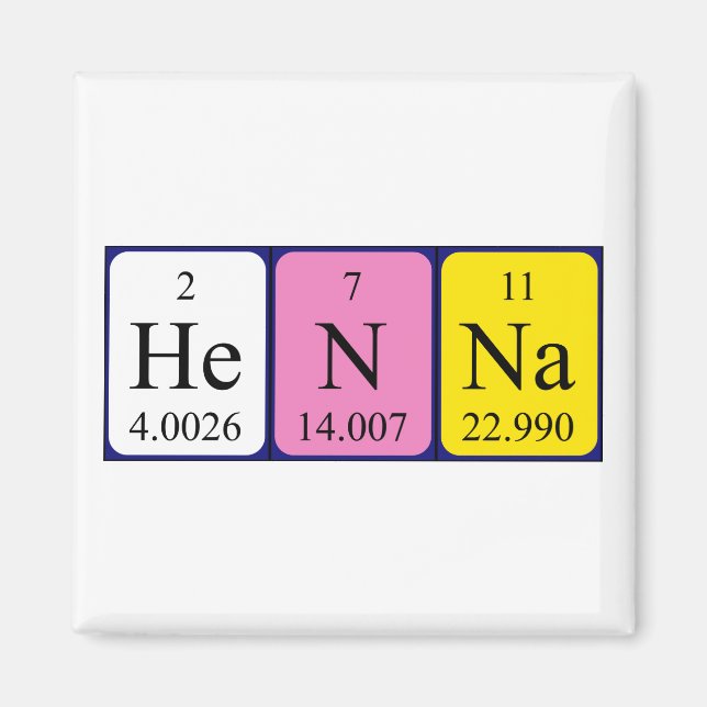 Imán Magnet de nombre de tabla periódica Henna (Frente)