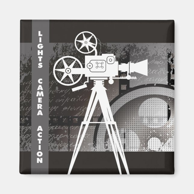 Imán Magnet de películas, luces, cámara, acción 2"x2" c (Frente)