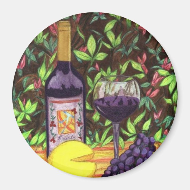 Imán Magnet de vino y queso (Frente)