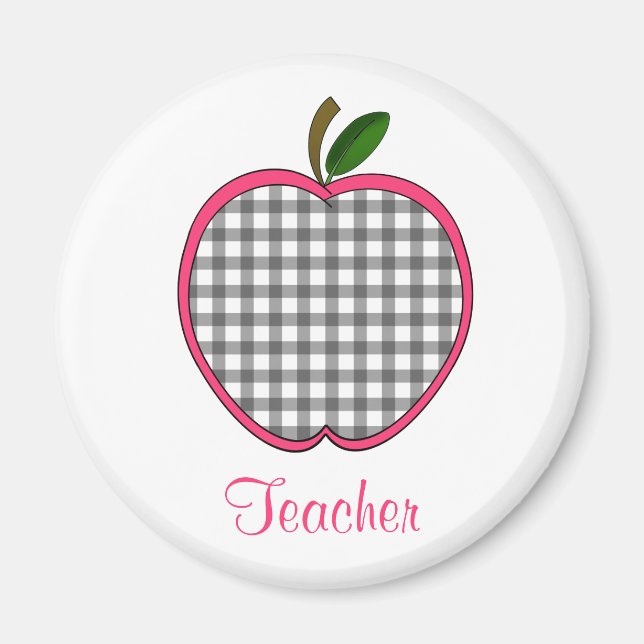 Imán Magnet del profesor - Charcoal Gray Gingham Apple (Frente)