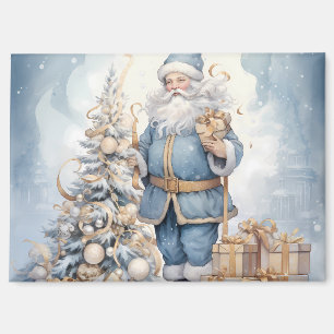 Imán Magnet Elegante Santa Azul con árbol de Navidad