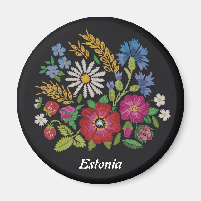 Imán Magnet estonio de flores silvestres (Frente)