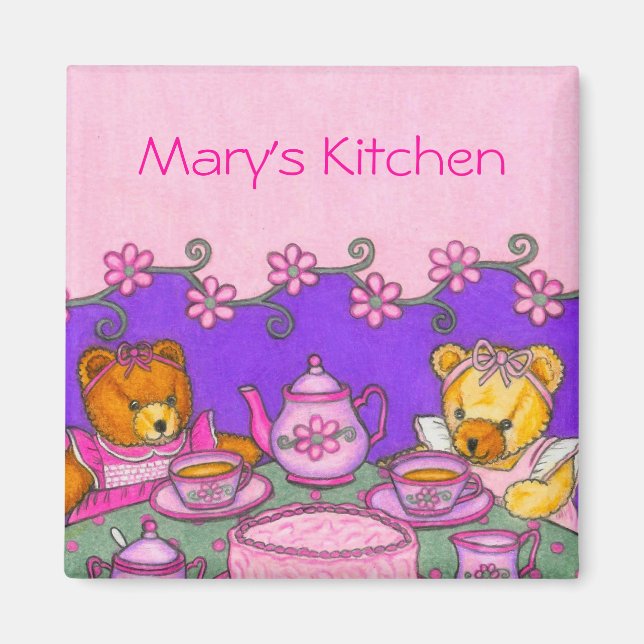 Imán Magnet Fiesta de té de osito de peluche personaliz (Frente)