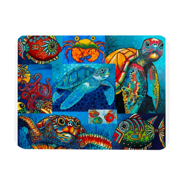 Imán Magnet "Funky Sea Critters Collage" (Horizontal)