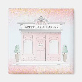 Imán Magnet Illustrated Bakery Cafe Outdoor Shop Pink