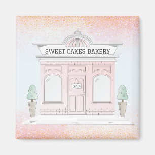 Imán Magnet Illustrated Bakery Cafe Outdoor Shop Pink