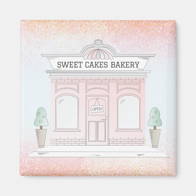 Imán Magnet Illustrated Bakery Cafe Outdoor Shop Pink (Frente)