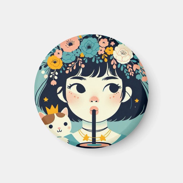 Imán Magnet La petite fille au bubble tea“ (Frente)