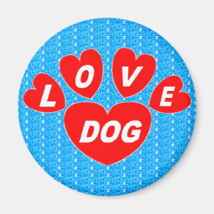Imán Magnet Love Dog Corazones Rojo Sobre Azul Brillant