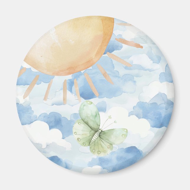 Imán Magnet mit Schmetterling im blauen Himmel mit Wolk (Frente)