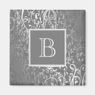 Imán Magnet monograma elegante y brillante gris