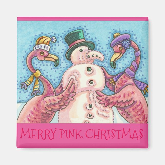 Imán MAGNET, NAVIDADES de Snowman de Pink Flamingo (Frente)