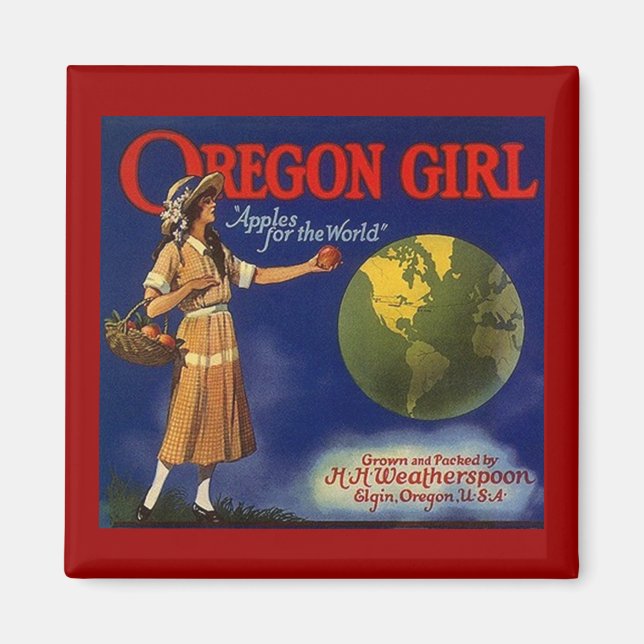 IMÁN MAGNET ~ OREGON CHICA VINTAGE APPLE CRATE ETIQUETA (Frente)