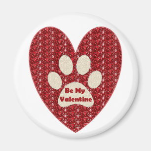 Imán Magnet Paw Heart Red White Be My Valentine