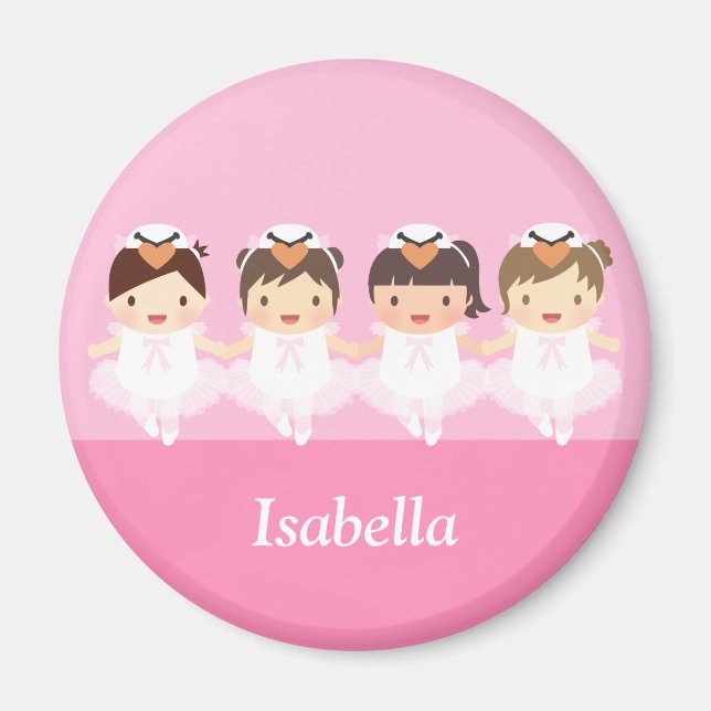Imán Magnet personalizado de Cute Swan Ballerina Chicas (Frente)