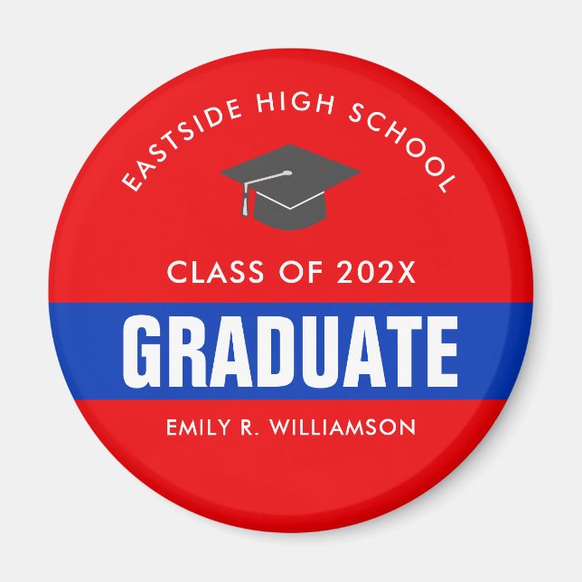 Imán Magnet Personalizado de Graduación Rojo y Azul (Frente)