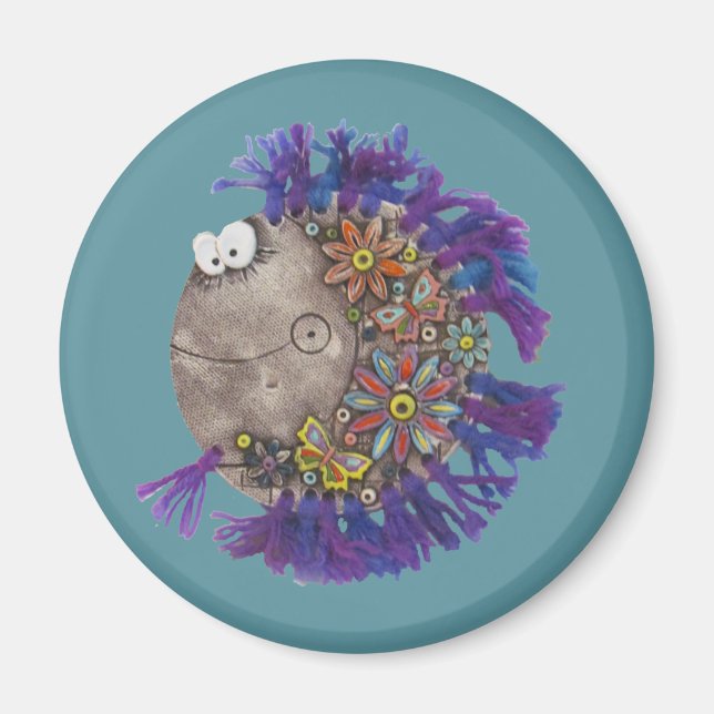 Imán Magnet - Pescado de yarn morado - Papa (Frente)