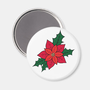Imán Magnet redonda con Poinsettia Navidad Rojo