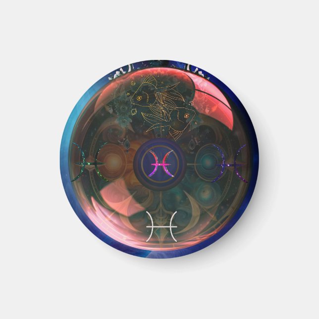 Imán Magnet redondo- Tema Zodiaco- Pisces (Frente)