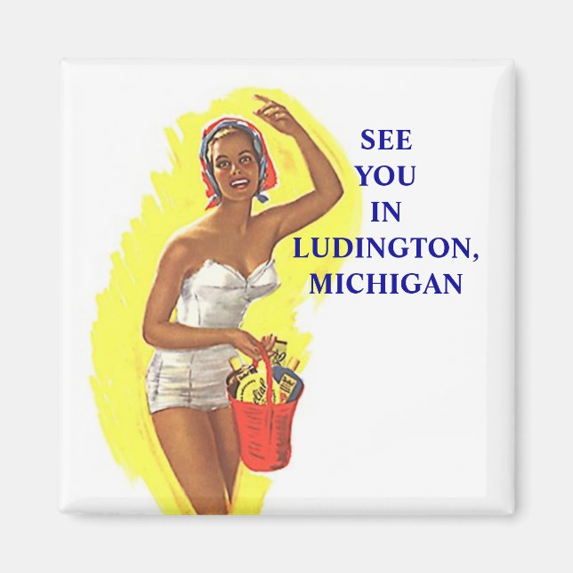 Imán Magnet ~ RETRO Elegante Swimsssssview Lady At the  (Frente)