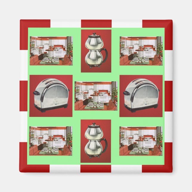 Imán Magnet ~ RETRO KITCHEN Chrome Checkers de mediados (Frente)