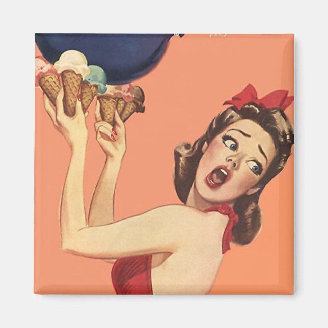 Imán Magnet ~ RETRO Sorprendido Chica Fiesta impactado (Frente)