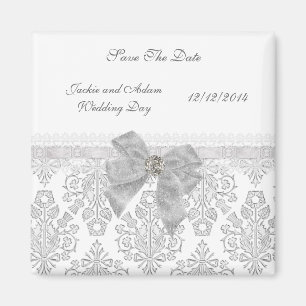 Imán Magnet Save The Date Boda Damask White