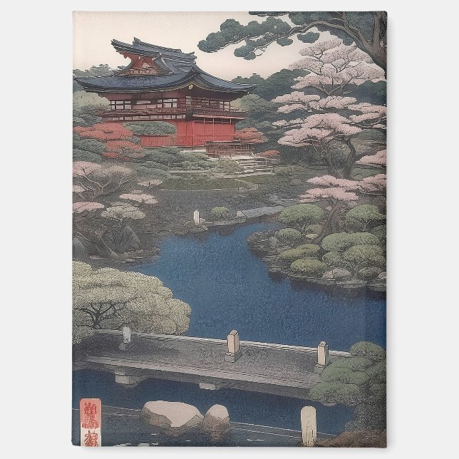 Imán Magnet - Temple on the river - Japan (Anverso)