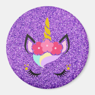 Imán Magnet unicornio morado Purpurina personalizado