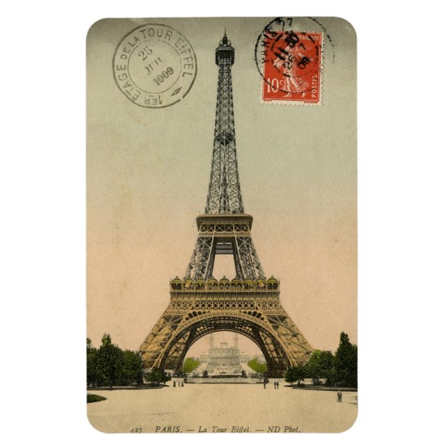 Imán Magnet - Vieja postal francesa 'Torre Eiffel' (Vertical)