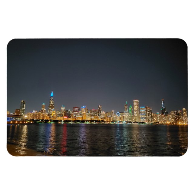 Imán Magnetoscopio de Chicago Night Skyline (Horizontal)