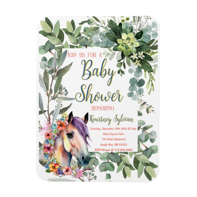Imán Magnífica acuarela Floral Horse Baby Shower (Vertical)