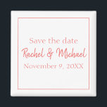 Imán Magnífico blanco y coral de diseño<br><div class="desc">Un imán perfecto para guardar la fecha de su boda,  este elemento presenta un fondo blanco clásico con texto de coral,  personaliza el suyo hoy!</div>