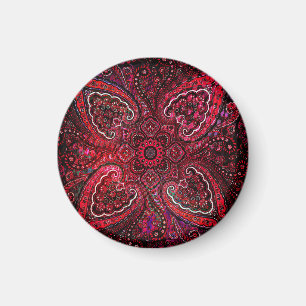 Imán Magnífico Paisley Rojo en Fondo Negro