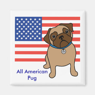 Imán Magníficos Pug de bandera de Estados Unidos de Pe