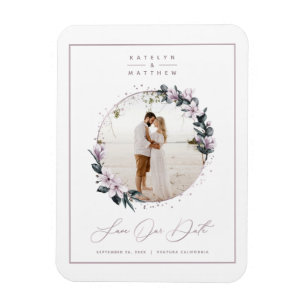 Imán Magnolia Floral & Mauve Circle Photo Save the Date