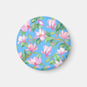 Imán Magnolia floreciente en azul cielo