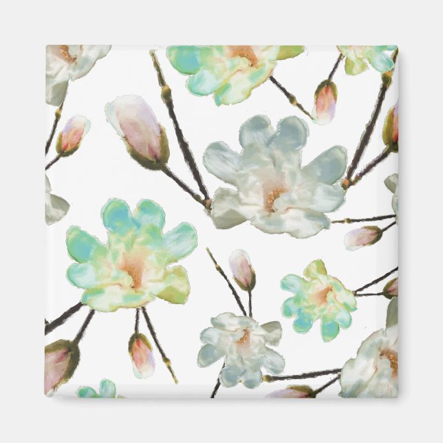 Imán Magnolia Pattern Square Magnet (Frente)