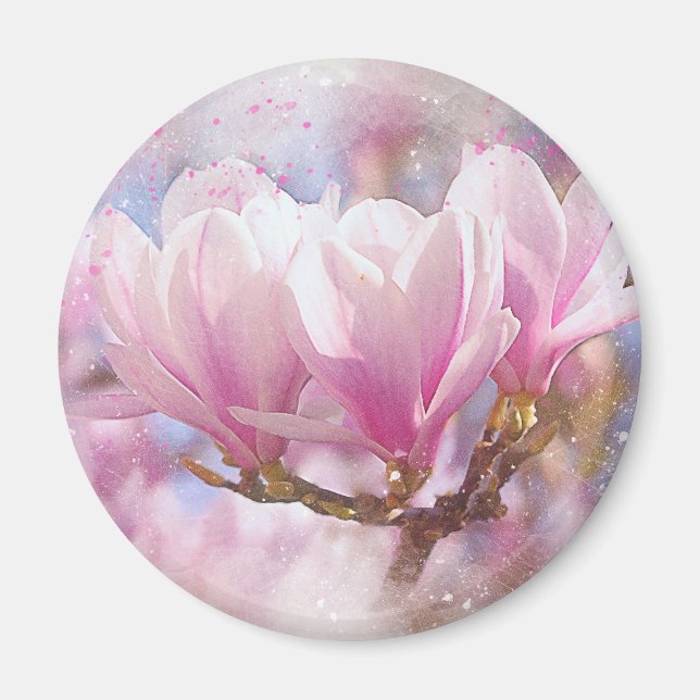 Imán Magnolia púrpura rosada en flor de primavera (Frente)