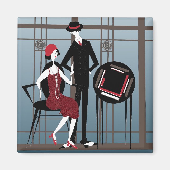 Imán Mah Jongg Flappers Pareja Magnet (Frente)