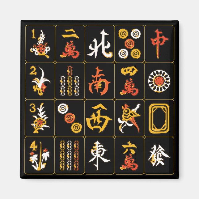 Imán Mah Jongg Magnet negro/Naranja/amarillo (Frente)