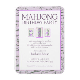 Imán Mahjong Birthday Party Invitation, purple toile