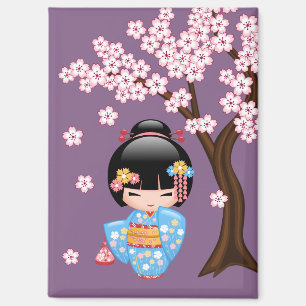 Imán Maiko Kokeshi Doll Cute Geisha Chica Purple