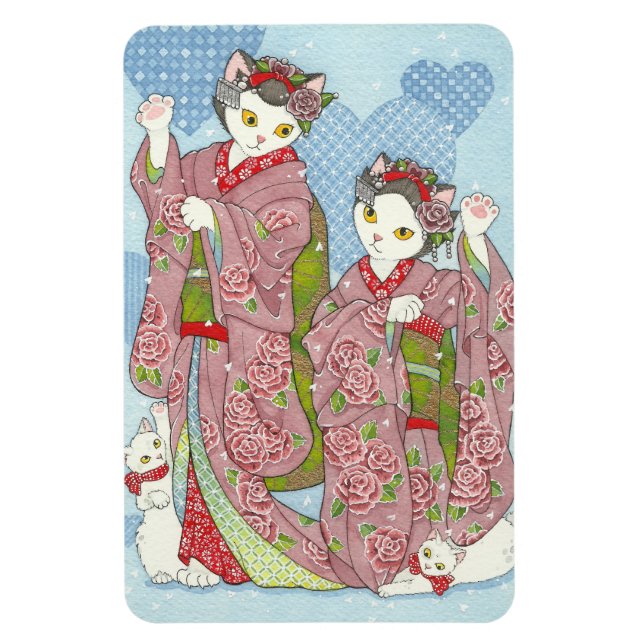 Imán Maiko Maneki Neko Buena Suerte Kimono Gats Magnet (Vertical)