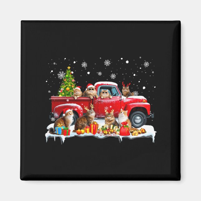 Imán Maine Coon Cat Red Truck Christmas Tree Santa Ugly (Frente)