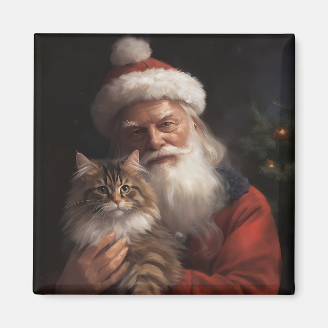 Imán Maine Coon Con Los Navidades Festividades De Santa (Frente)